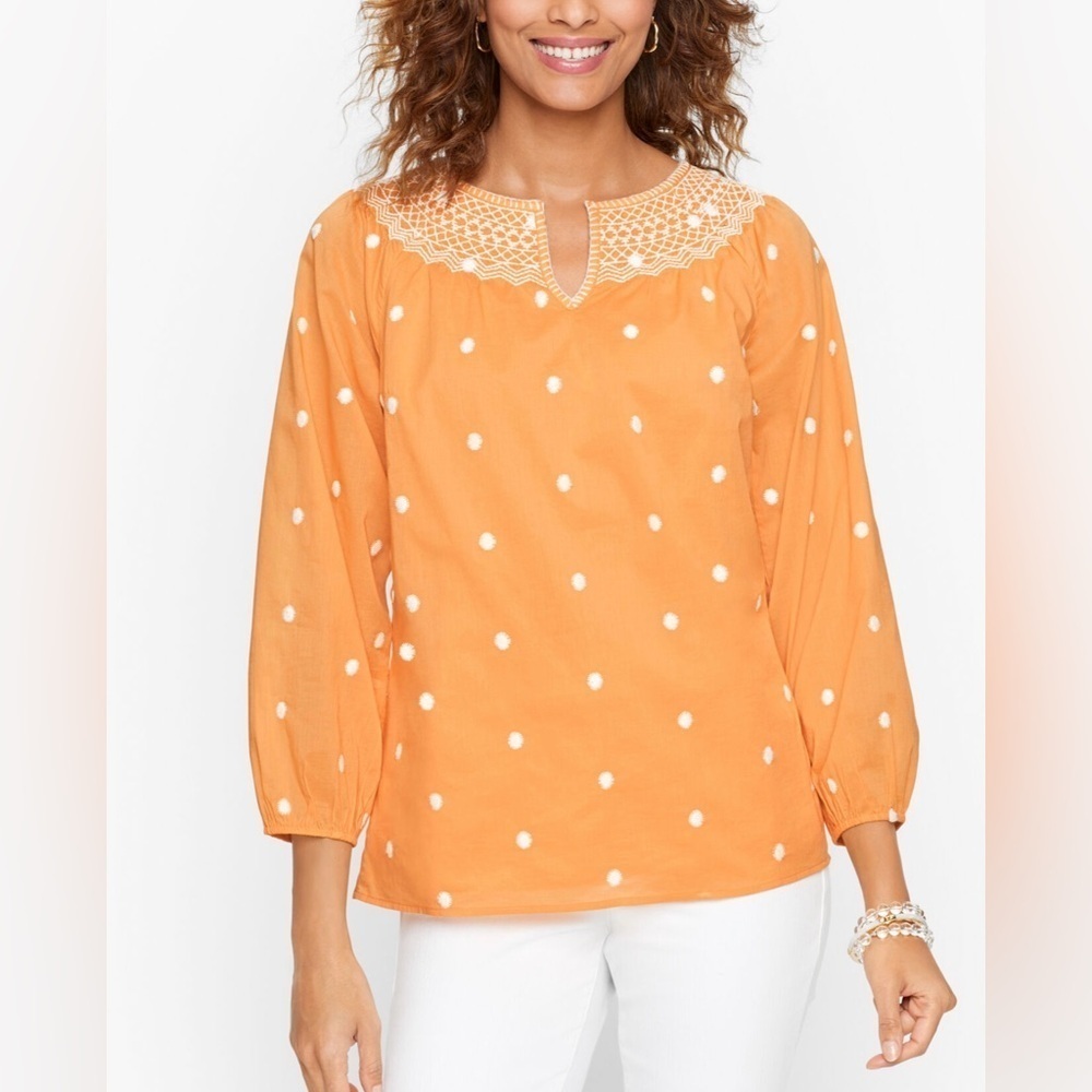 Talbots EMBROIDERED SMOCKED TOP - SUNRISE DOT orange Size small